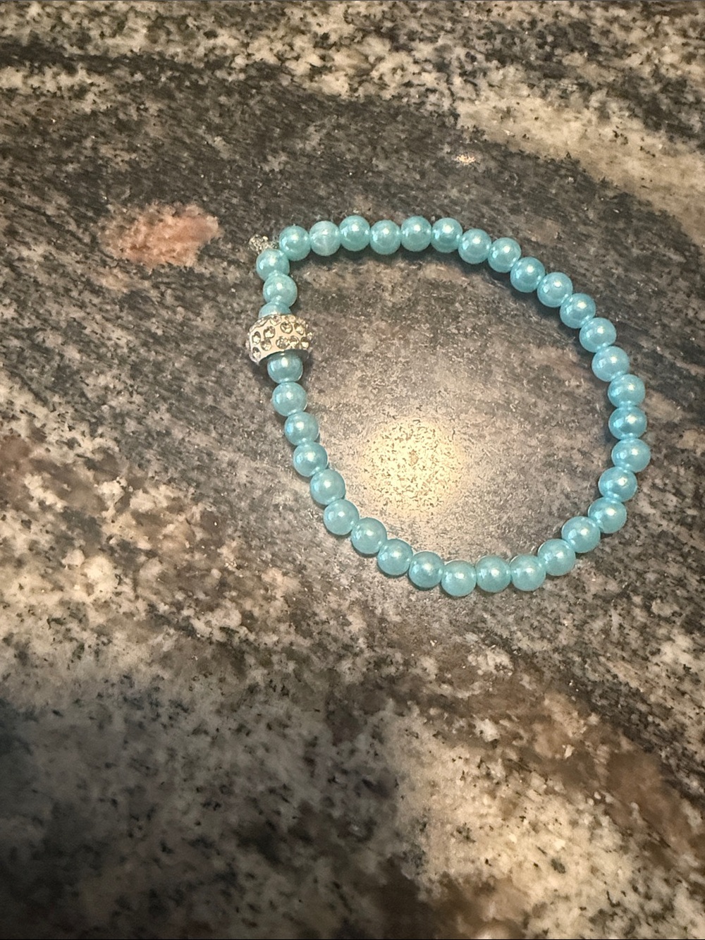 Blue Beaded Stretch Bracelet with Crystal Accent - Women Jewelry